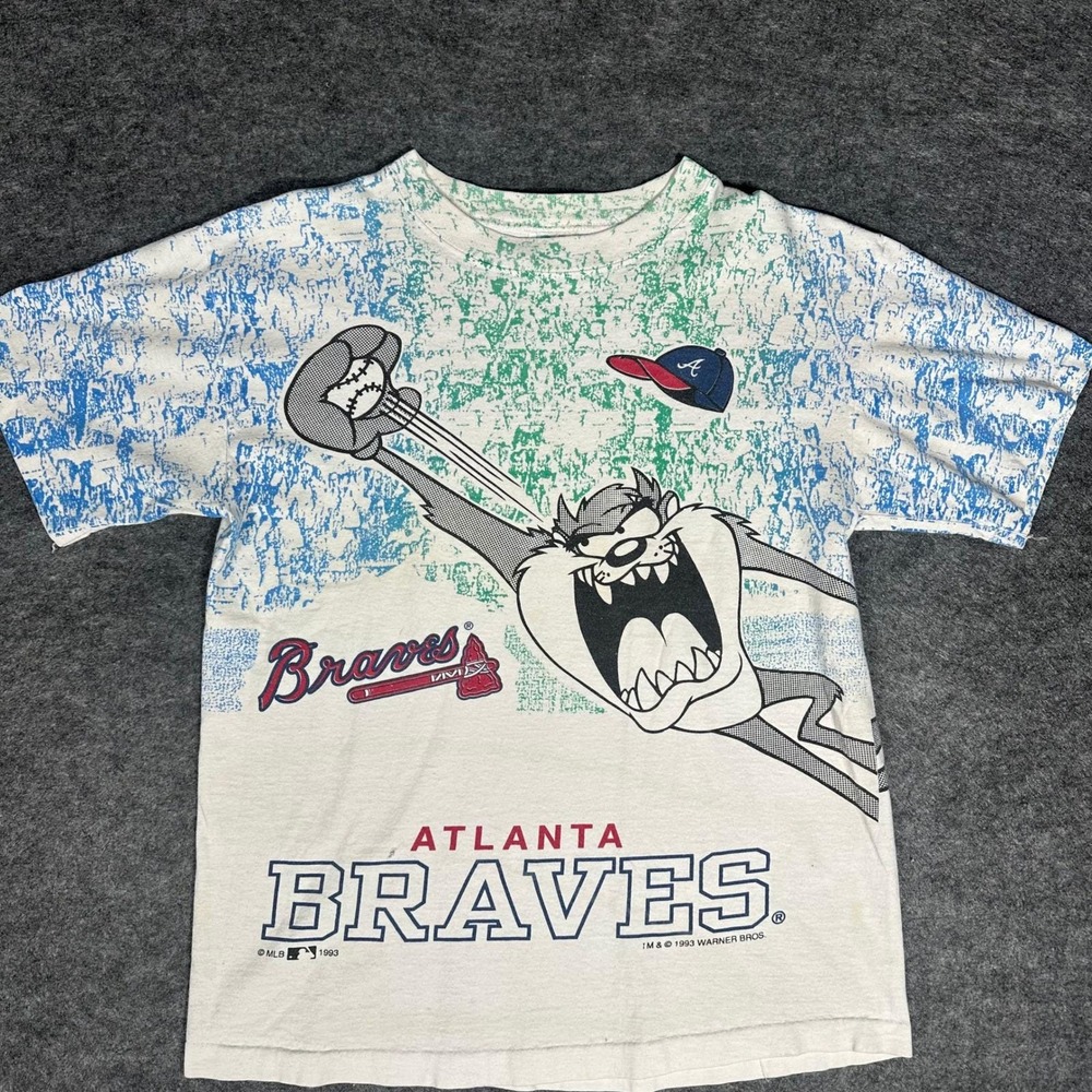 Vintage Atlanta Brave x Taz All overprint 1993‎ T-Shirt Boys Bigger Men's Small